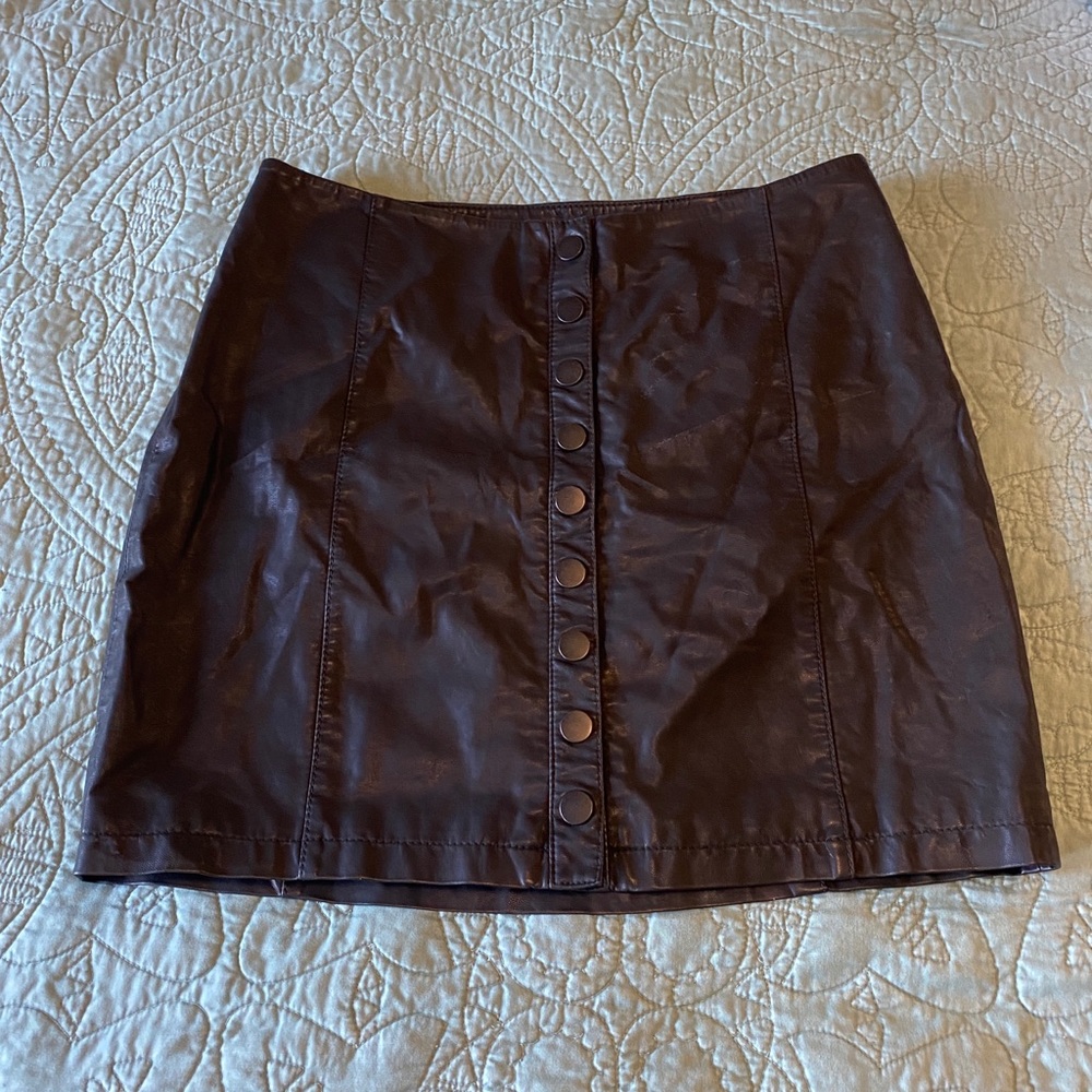 Free People Black Leather Skirt
